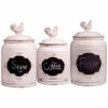 Home Essentials Set Of 3 Ivory Chalkboard Canisters Kitchen & Pantry Storage