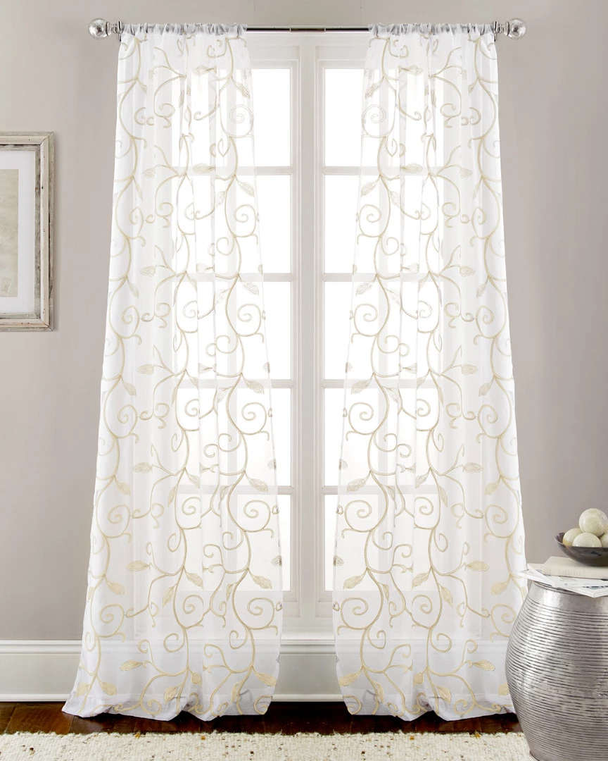Home Essentials Leaf Swirl Embroidered Curtain Panel Pair Curtains & Hardware 2 Home Essentials Leaf Swirl Embroidered Curtain Panel Pair Curtains & Hardware