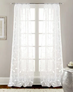 Home Essentials Leaf Swirl Embroidered Curtain Panel Pair Curtains & Hardware