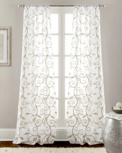 Home Essentials Leaf Swirl Embroidered Curtain Panel Pair Curtains & Hardware