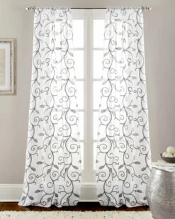 Home Essentials Leaf Swirl Embroidered Curtain Panel Pair Curtains & Hardware