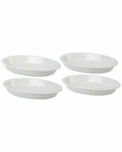 Home Essentials Set Of 4 8in Whit Porcelain Deep Oval Baker Cookware