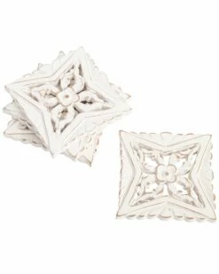 Home Essentials 4in Set Of 4 Carve Burst Wd Coaster Serveware