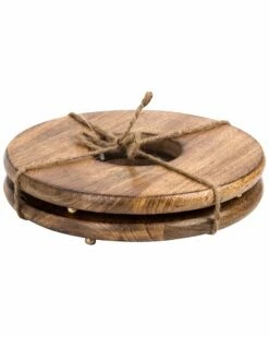 Home Essentials Set Of 2 Round Modern Open Wood Trivet Serveware -Home Essentials store 3050120438 RLLZ 3
