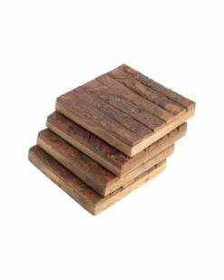 Home Essentials 4in Set Of 4 Square Bark Wood Coasters Serveware