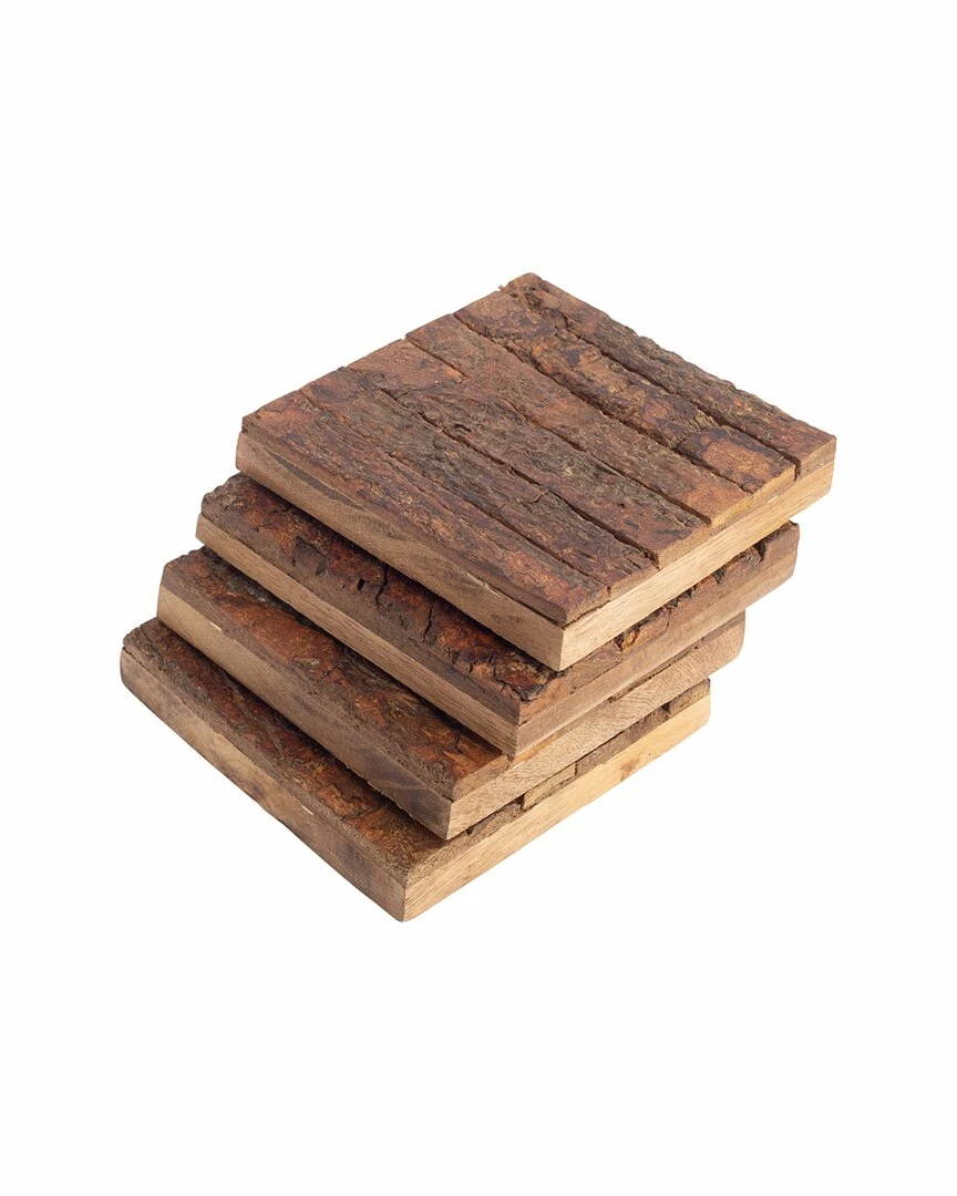 Home Essentials 4in Set Of 4 Square Bark Wood Coasters Serveware 3 Home Essentials 4in Set Of 4 Square Bark Wood Coasters Serveware