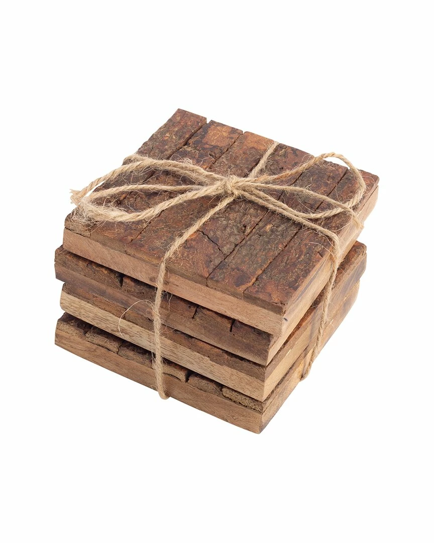Home Essentials 4in Set Of 4 Square Bark Wood Coasters Serveware 4 Home Essentials 4in Set Of 4 Square Bark Wood Coasters Serveware - Image 2