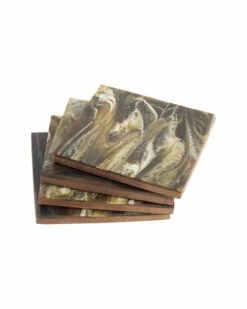 Home Essentials Set Of 4 4Insq Green Mottled Coasters Serveware