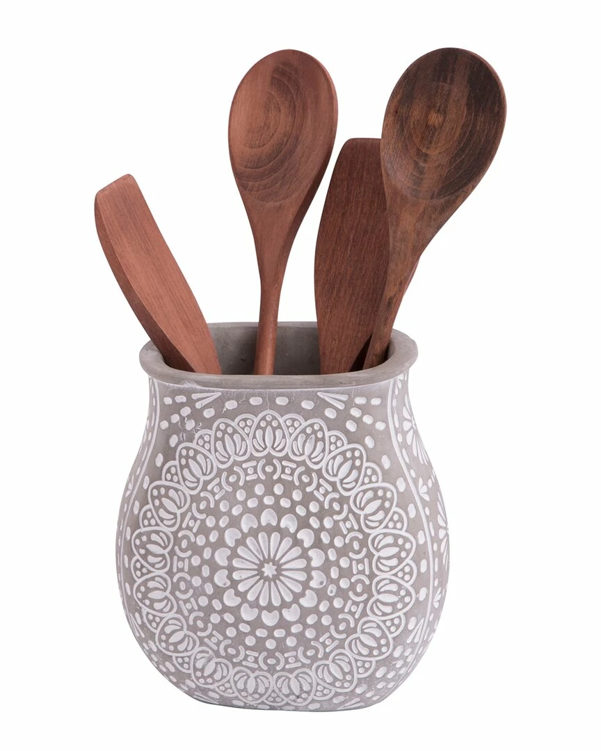 Home Essentials 7.5in Oval Embossed Utensil Crock Serveware 4 Home Essentials 7.5in Oval Embossed Utensil Crock Serveware - Image 2