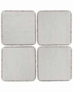 Home Essentials Set Of 4 Square Beaded Wood Coasters Serveware