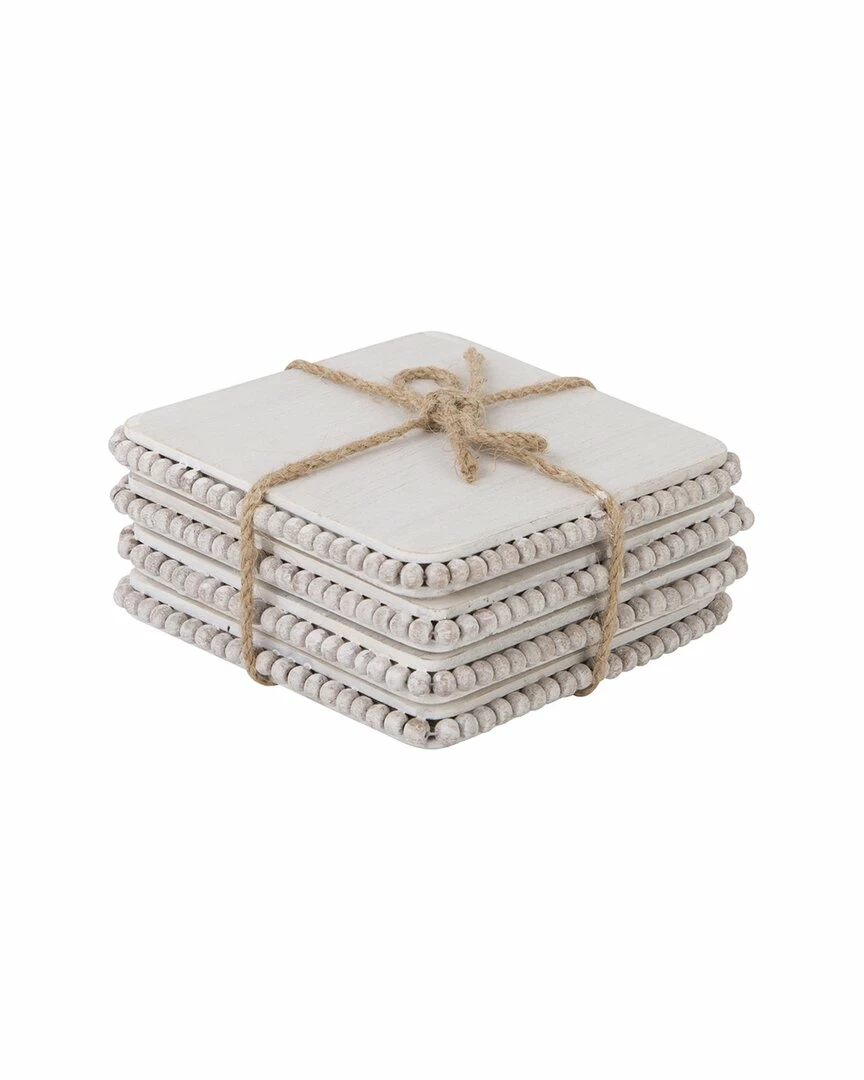 Home Essentials Set Of 4 Square Beaded Wood Coasters Serveware 4 Home Essentials Set Of 4 Square Beaded Wood Coasters Serveware - Image 2