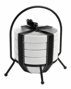 Home Essentials Set Of 4 4in Round Snack Bowl Metal Rack Serveware