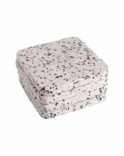 Home Essentials Set Of 4 4Inwht/Blk Square Terraz Coaster Serveware