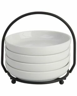 Home Essentials Set Of 4 5.25in Round Taps Platter Metal Rack Serveware