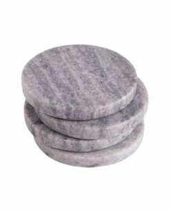 Home Essentials Set Of 4 4Inblk Charm Rd Marble Coasters Serveware