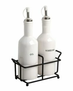 Home Essentials Set Of 2 Round Debossed Oil Vin Metal Rack Serveware