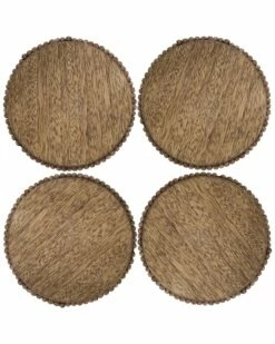 Home Essentials Set Of 4 Rd Natural Bead Wood Coaster Serveware
