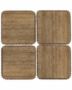 Home Essentials Set Of 4 Square Natural Bead Wood Coaster Serveware