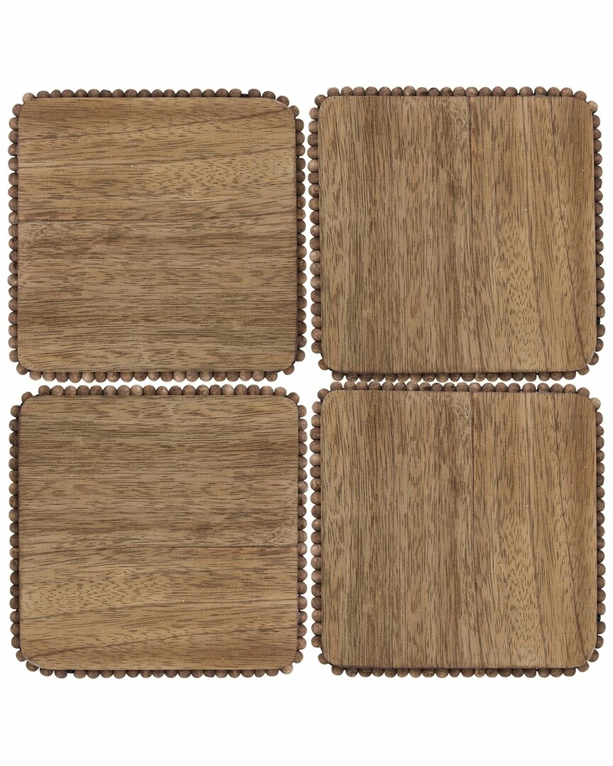 Home Essentials Set Of 4 Square Natural Bead Wood Coaster Serveware 3 Home Essentials Set Of 4 Square Natural Bead Wood Coaster Serveware