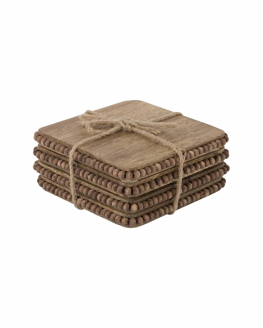 Home Essentials Set Of 4 Square Natural Bead Wood Coaster Serveware 4 Home Essentials Set Of 4 Square Natural Bead Wood Coaster Serveware - Image 2