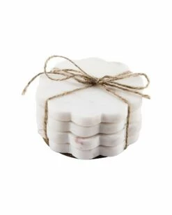 Home Essentials Set Of 4 4in Flower Marble Coaster Serveware