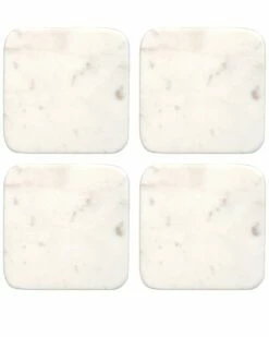 Home Essentials Set Of 4 4in Square Marble Coaster Serveware