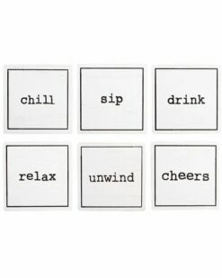 Home Essentials Ja Set Of 6 Square Wood Coasters With Caddy Serveware