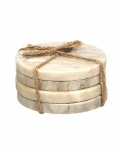 Home Essentials Set Of 4 4in Round Marble Coaster Serveware