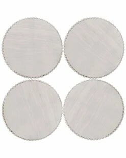 Home Essentials Set Of 4 Rd Beaded Wood Coasters Serveware
