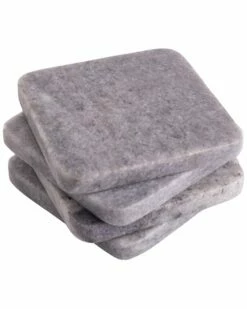 Home Essentials Set Of 4 4Inblk Charm Square Marble Coaster Serveware