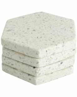 Home Essentials Set Of 4 4Inwht/Hex Terraz Coaster Serveware