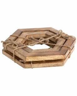 Home Essentials Set Of 2 Open Hexagon Wood Trivets Serveware -Home Essentials store 3050974998 RLLZ 2