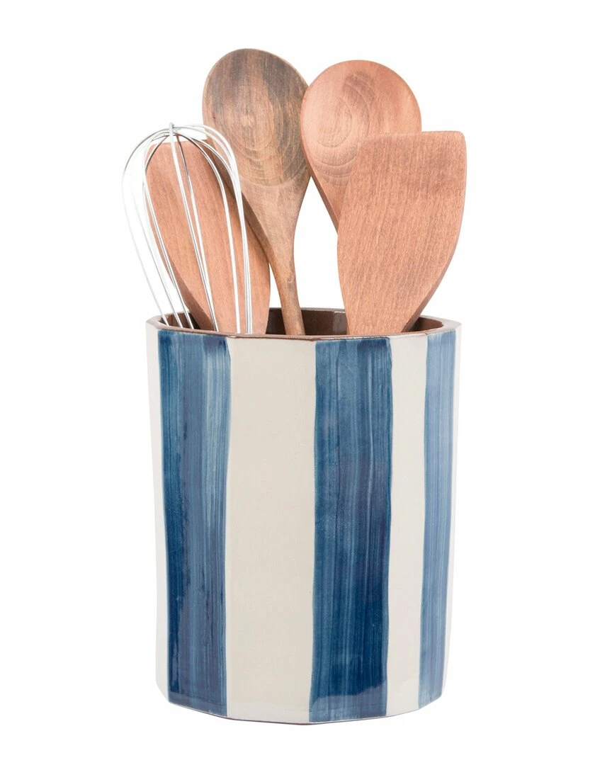 Home Essentials 7in /Navy Strip Utensil Crock Serveware 4 Home Essentials 7in /Navy Strip Utensil Crock Serveware - Image 2