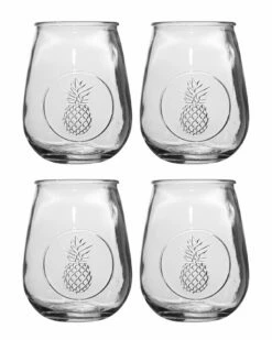 Home Essentials Retroware Set Of 4 Pineapple Stemless Drinkware