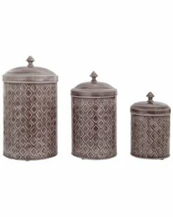 Home Essentials Set Of 3 Grey Canisters L/M/S Kitchen & Pantry Storage