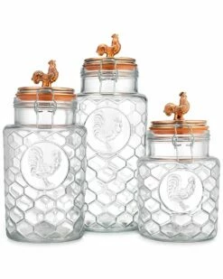 Home Essentials Set Of 3 Rooster Copper Top Ca Kitchen & Pantry Storage