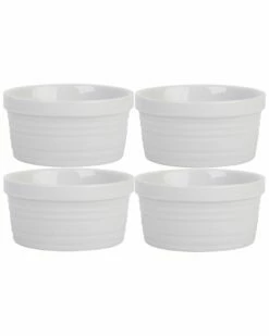 Home Essentials Set Of 4 4Oz Embossed Lines Ramekins Decorative Items & Frames