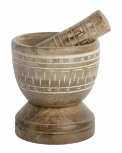 Home Essentials Etched Wood Mortar & Pestle Kitchen Tools & Gadgets