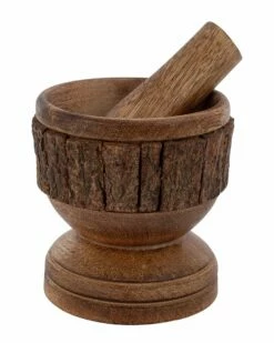 Home Essentials Small Bark Wood Mortar & Pestle Kitchen Tools & Gadgets