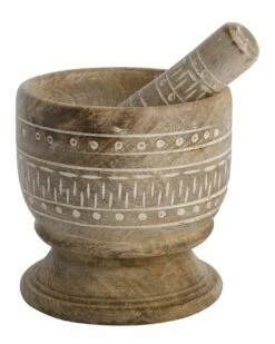 Home Essentials Etched Wood Mortar & Pestle Kitchen Tools & Gadgets