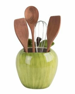 Home Essentials 9in Green Apple Utensil Crock Serveware -Home Essentials store 3050994011 RLLZ 2