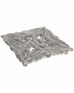 Home Essentials 7in Carved Burst Grey Wood Trivet Serveware