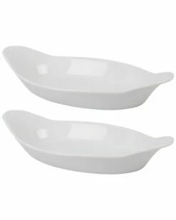 Home Essentials Set Of 2 10in Porcelain Oval Bakr Handle Serveware