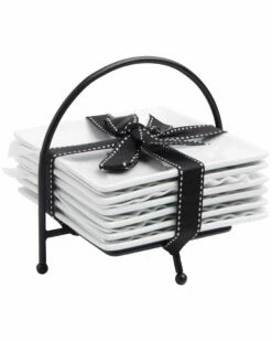 Home Essentials Set Of 6 5in Square App Plate Metal Rack Serveware