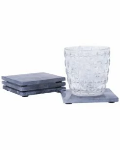 Home Essentials Set Of 4 Grey Alabaster Coasters Serveware