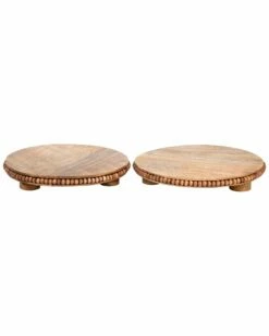 Home Essentials Set Of 2 Rd Natural Beaded Wood Trivet Serveware