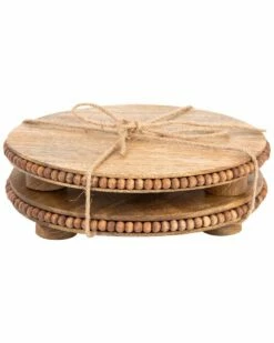 Home Essentials Set Of 2 Rd Natural Beaded Wood Trivet Serveware -Home Essentials store 3050994282 RLLZ 3